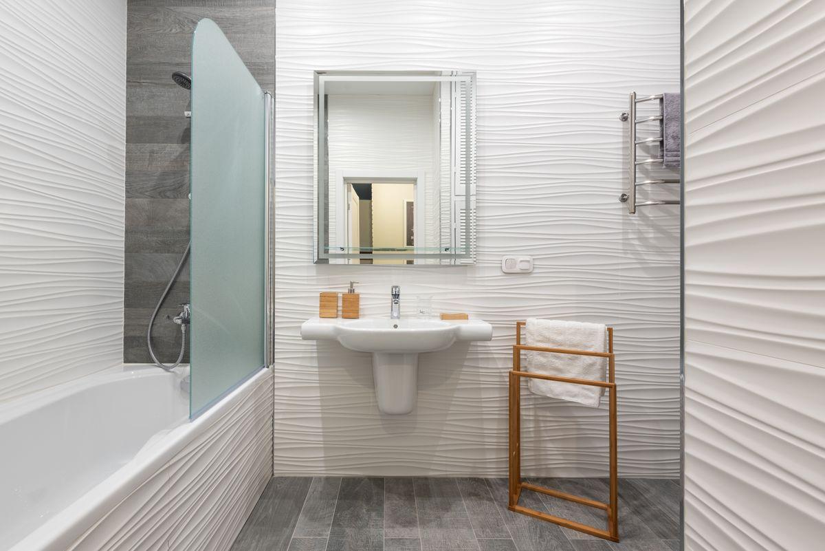 Modern bathroom with a sink and bathtub